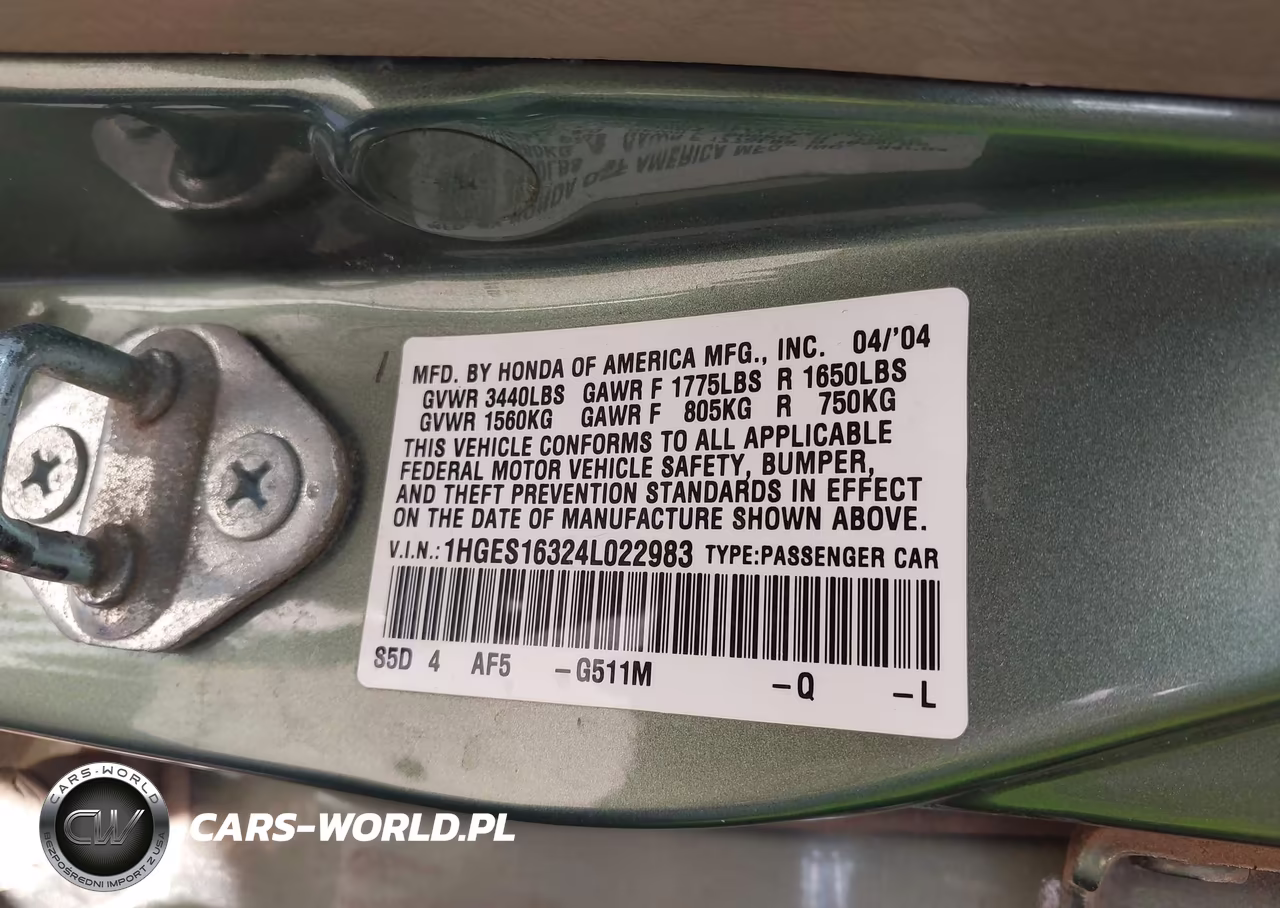 2004 Honda Civic Vp VIN:1HGES16324L022983 - 9