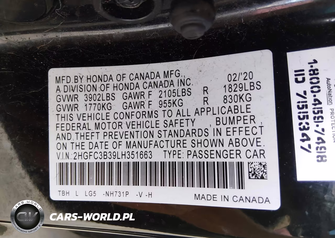 2020 Honda Civic Ex VIN:2HGFC3B39LH351663 - 9
