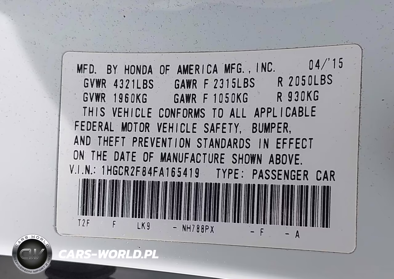 2015 Honda Accord Ex-L VIN:1HGCR2F84FA165419 - 9