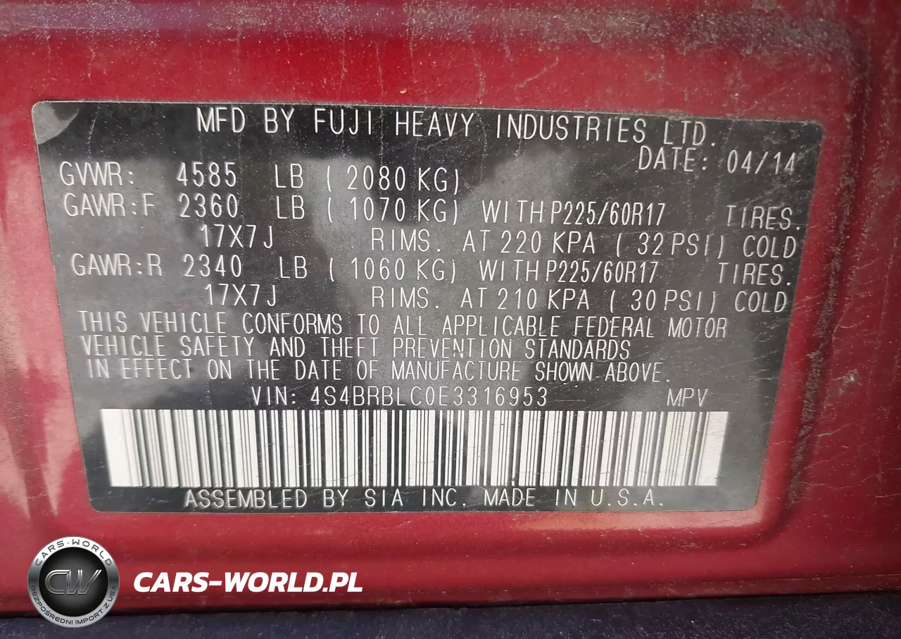 2014 Subaru Outback 2.5I Limited VIN:4S4BRBLC0E3316953 - 9