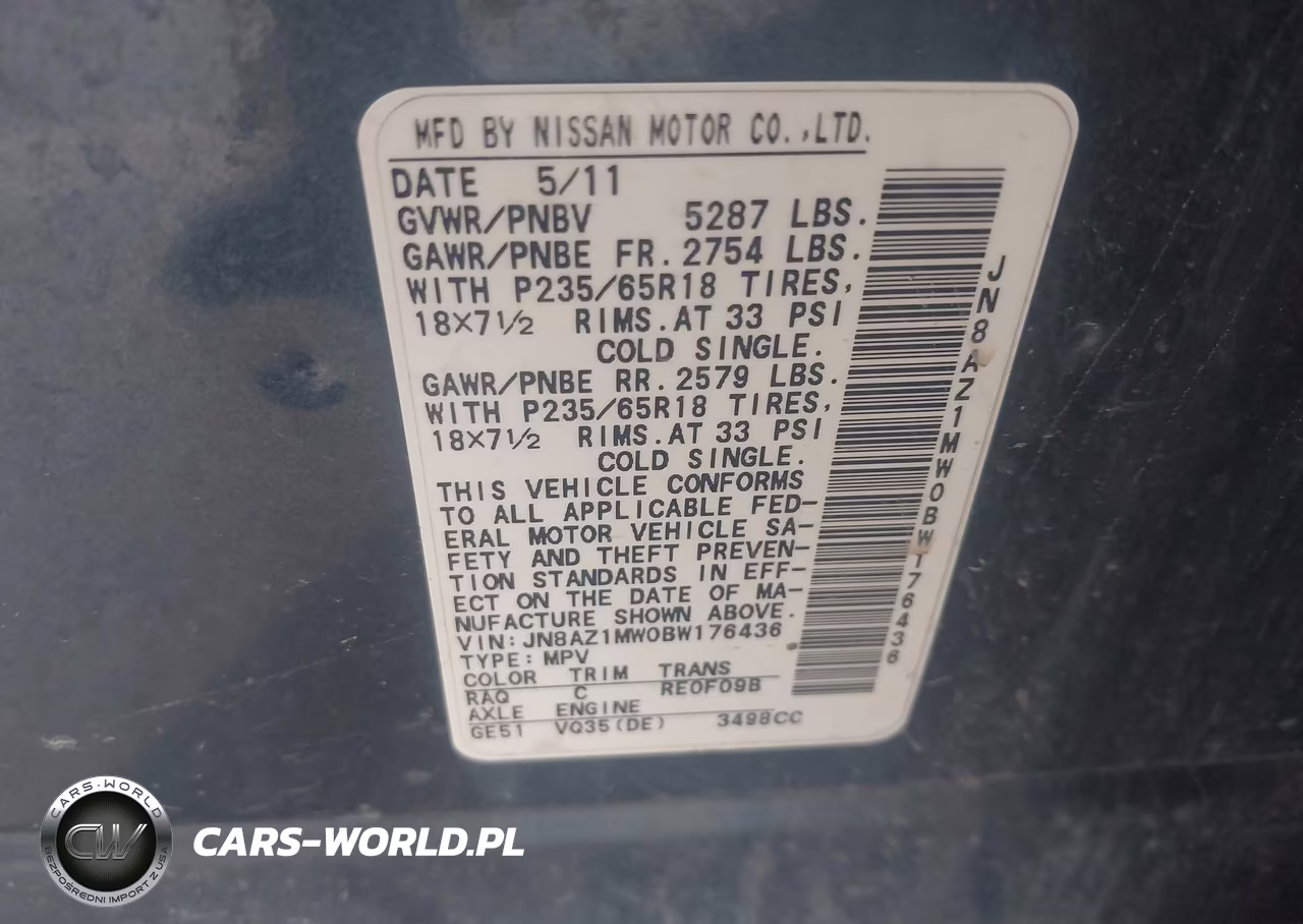 2011 Nissan Murano Sl VIN:JN8AZ1MW0BW176436 - 9