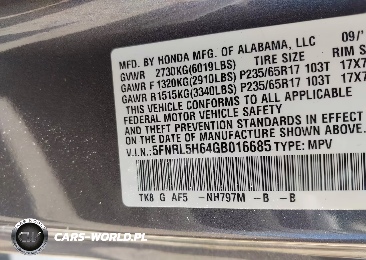 2016 Honda Odyssey Ex-L VIN:5FNRL5H64GB016685 - 9