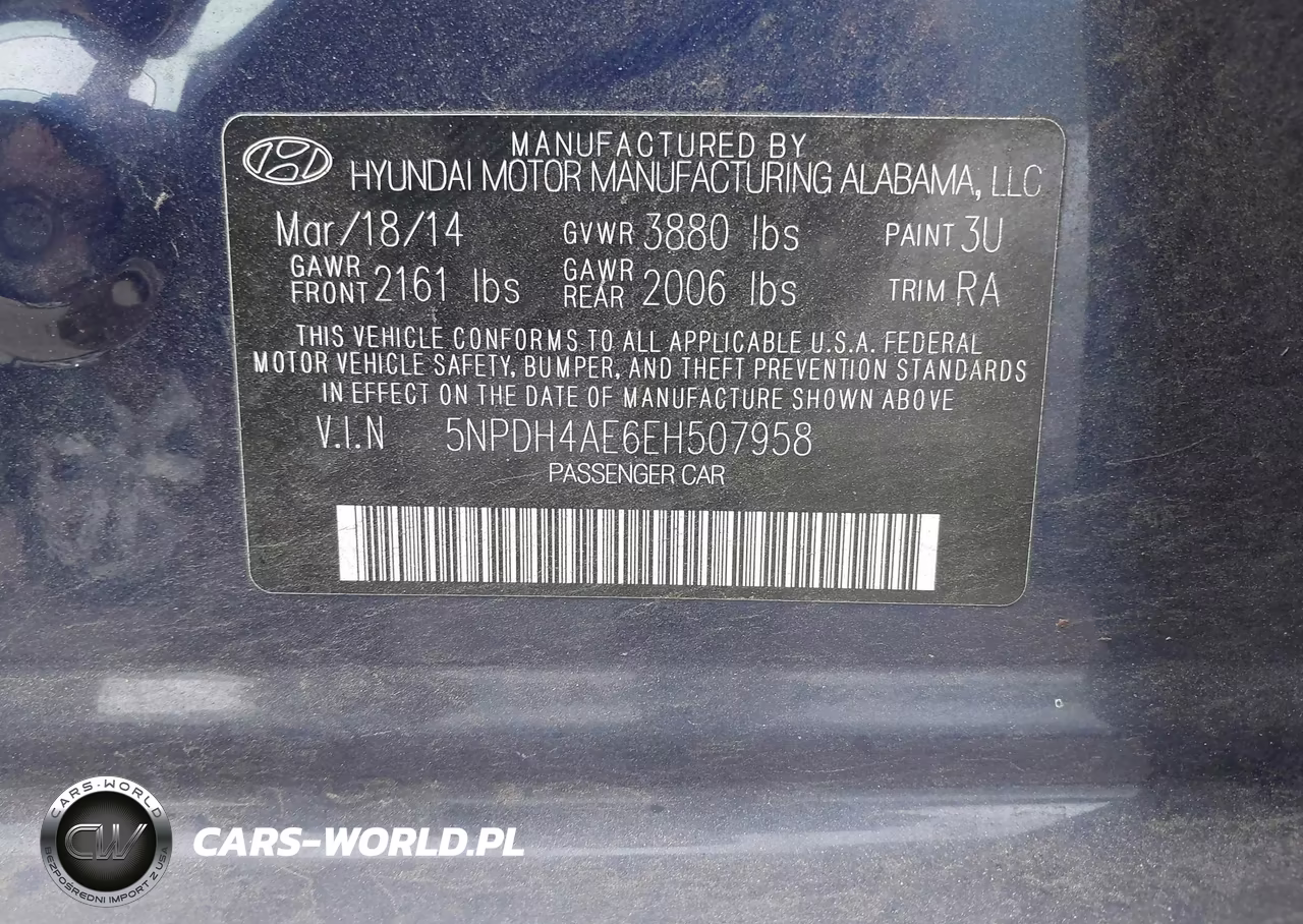2014 Hyundai Elantra Limited VIN:5NPDH4AE6EH507958 - 9
