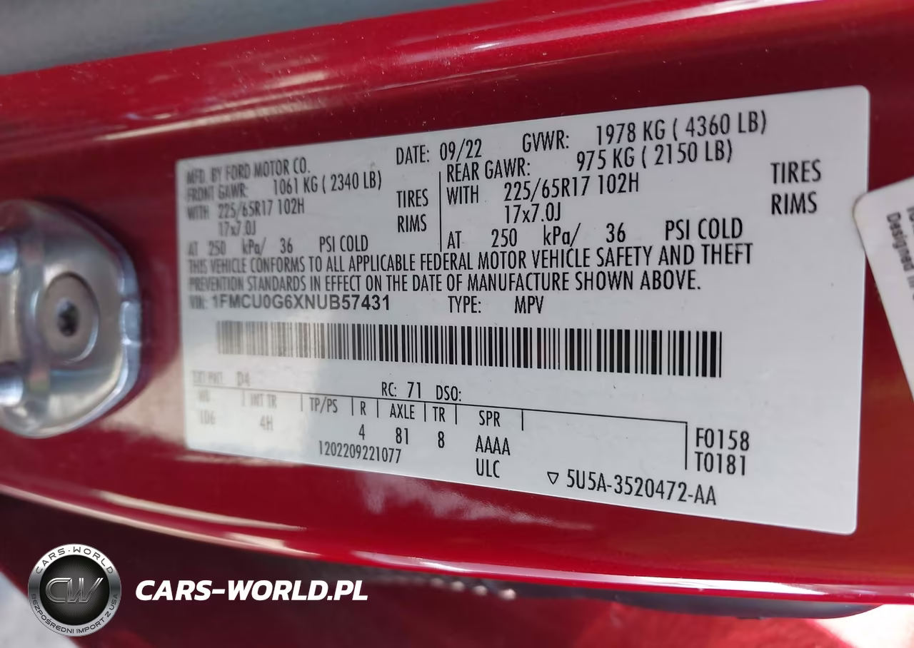 2022 Ford Escape Se VIN:1FMCU0G6XNUB57431 - 9