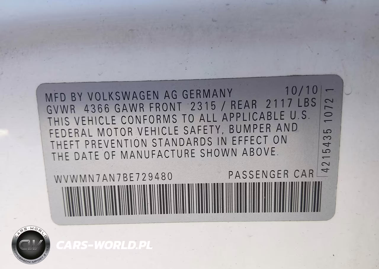 2011 Volkswagen Cc Sport VIN:WVWMN7AN7BE729480 - 9