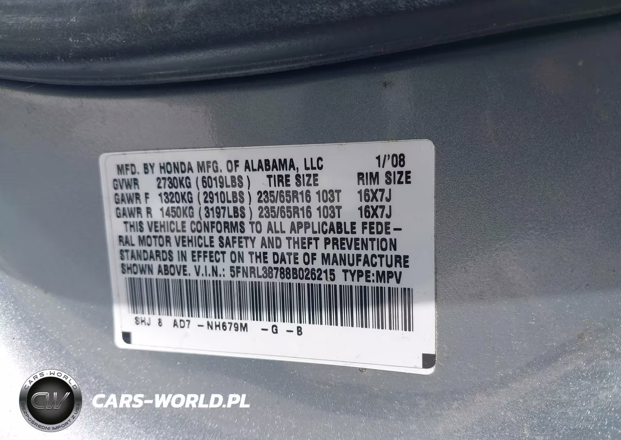 2008 Honda Odyssey Ex-L VIN:5FNRL38788B026215 - 9