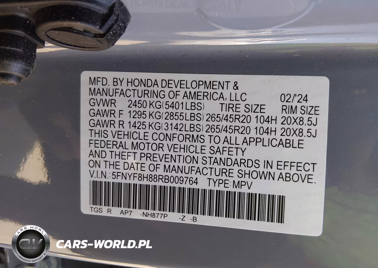 2024 Honda Passport Awd Black VIN:5FNYF8H88RB009764 - 9
