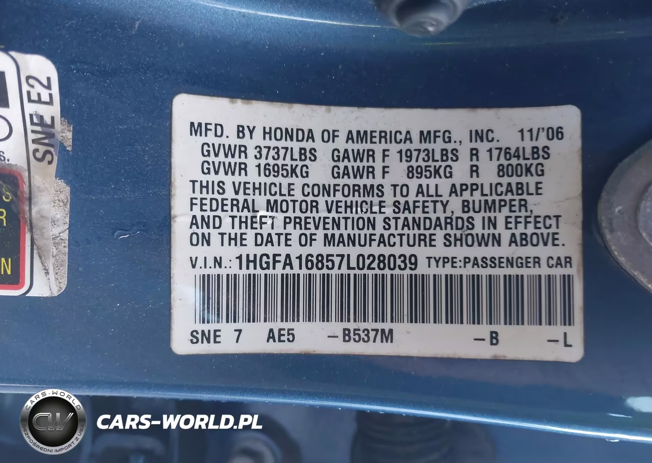 2007 Honda Civic Ex VIN:1HGFA16857L028039 - 9