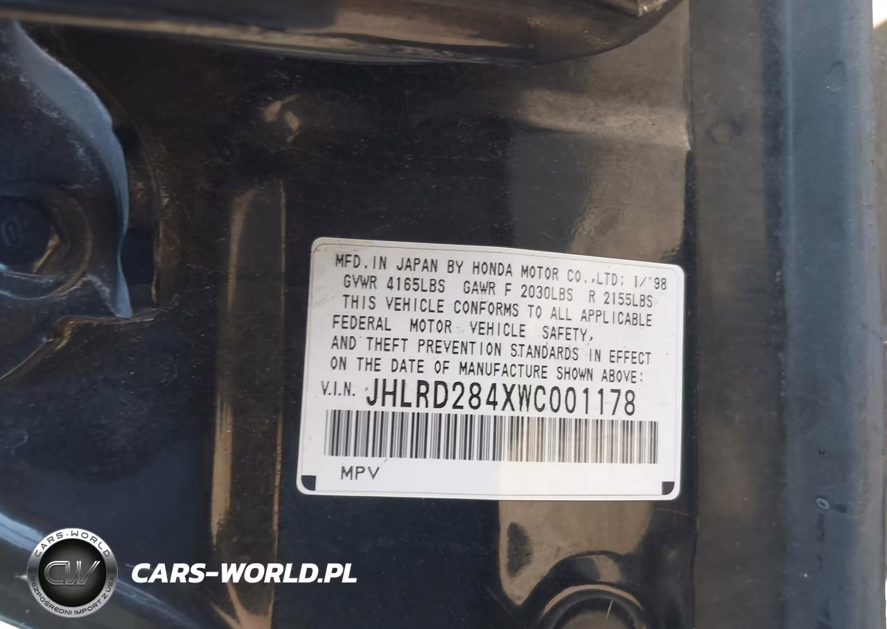 1998 Honda Cr-V Lx VIN:JHLRD284XWC001178 - 9