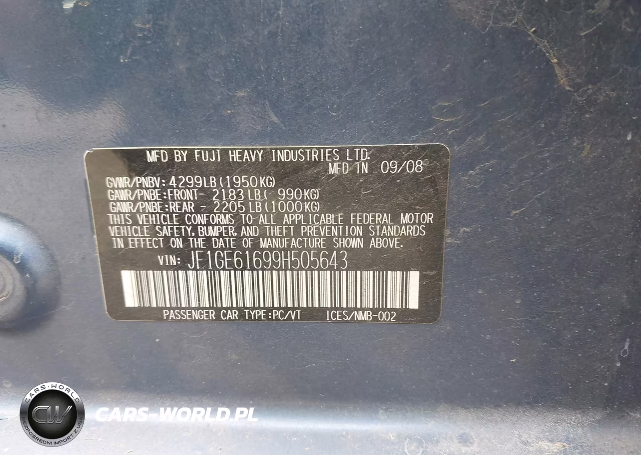 2009 Subaru Impreza 2.5I VIN:JF1GE61699H505643 - 9
