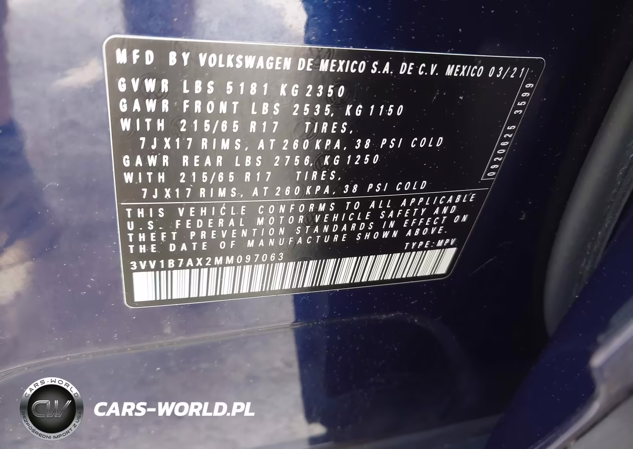2021 Volkswagen Tiguan 2.0T S VIN:3VV1B7AX2MM097063 - 9