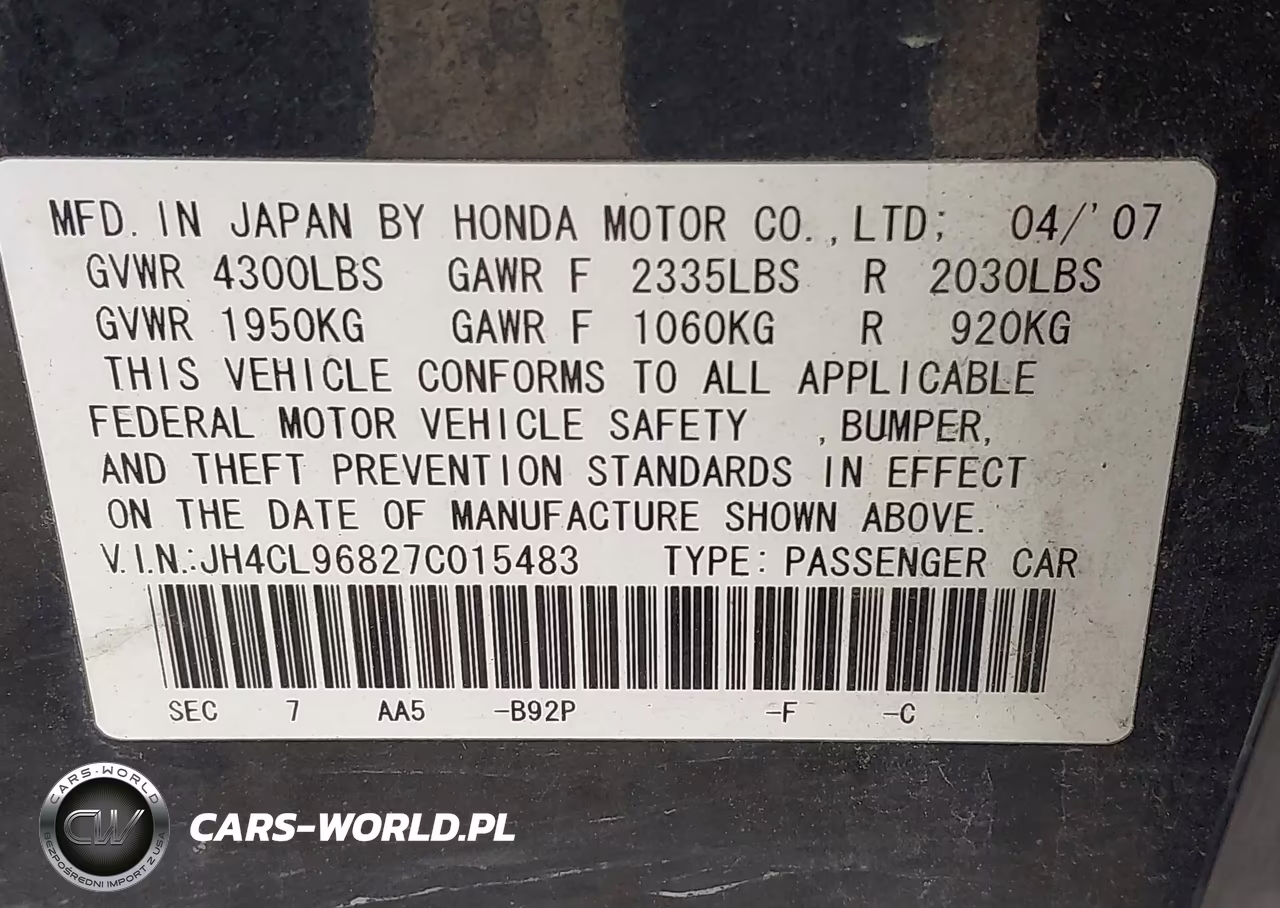 2007 Acura Tsx VIN:JH4CL96827C015483 - 9