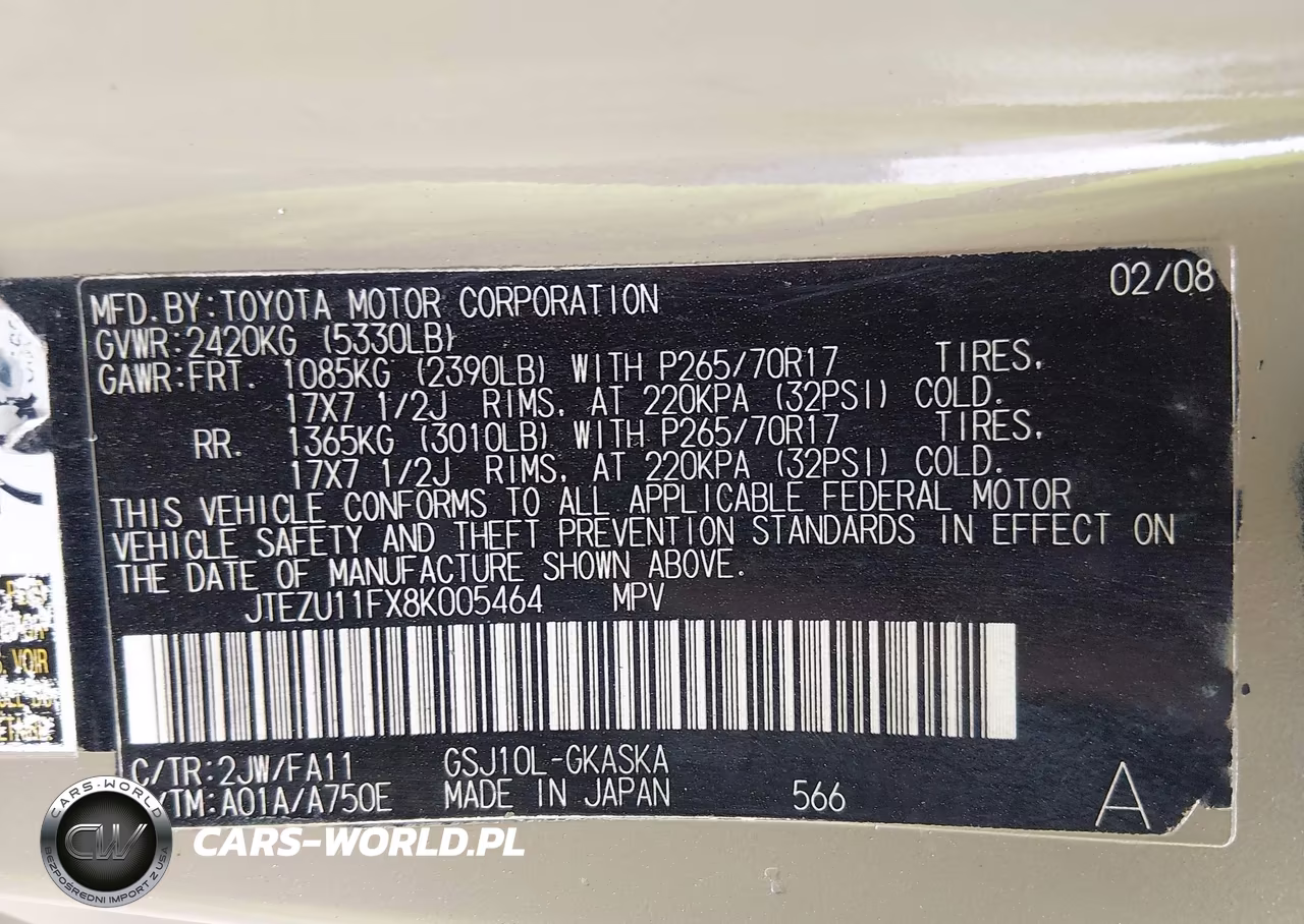 2008 Toyota Fj Cruiser VIN:JTEZU11FX8K005464 - 9