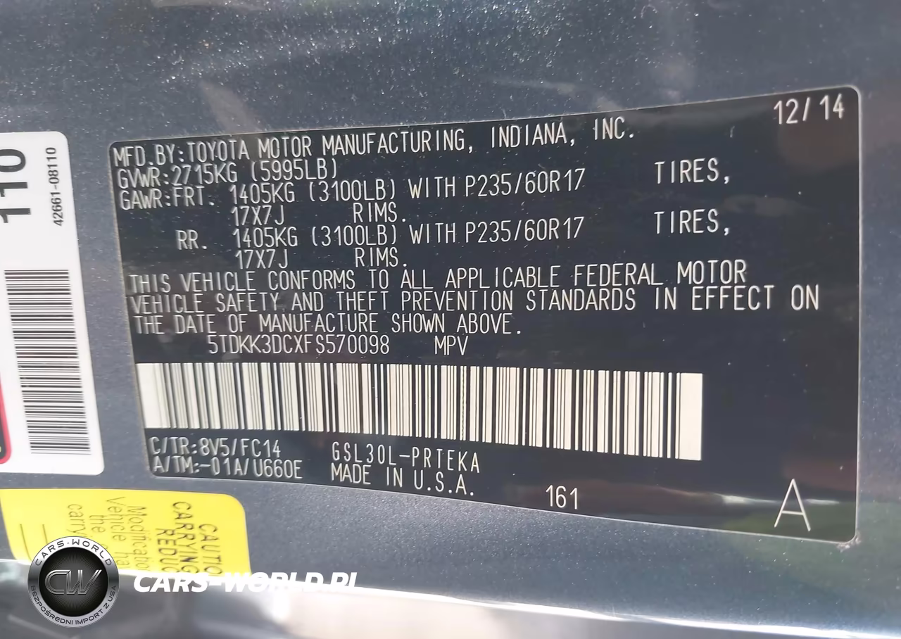 2015 Toyota Sienna Le 8 Passenger VIN:5TDKK3DCXFS570098 - 9