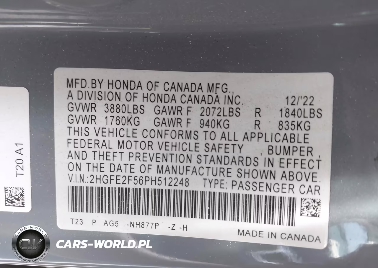 2023 Honda Civic Sport VIN:2HGFE2F56PH512248 - 9