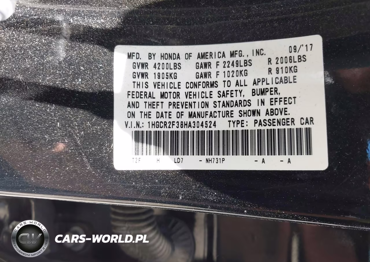 2017 Honda Accord Lx VIN:1HGCR2F38HA304524 - 9