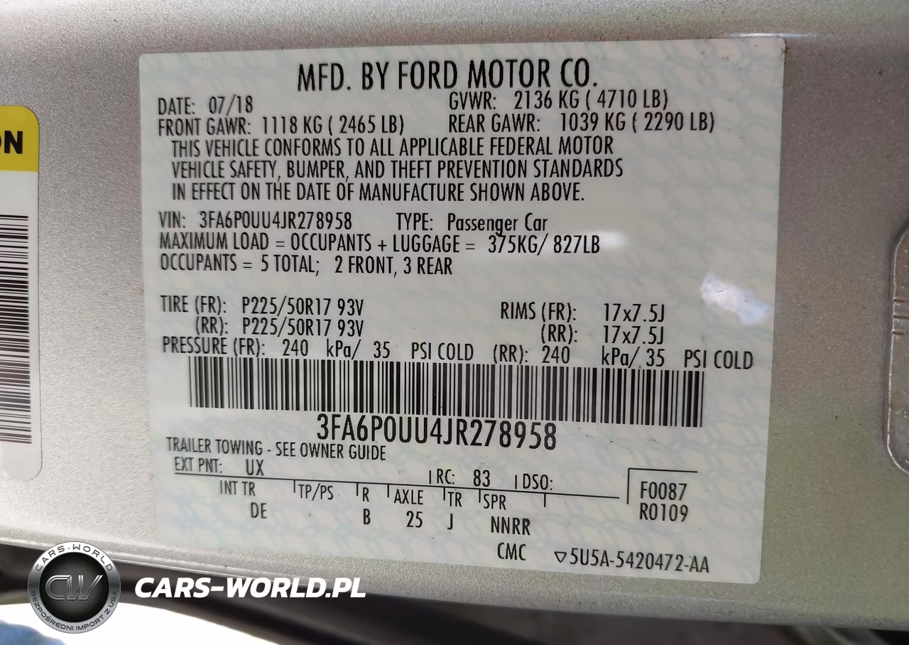 2018 Ford Fusion Hybrid S VIN:3FA6P0UU4JR278958 - 9