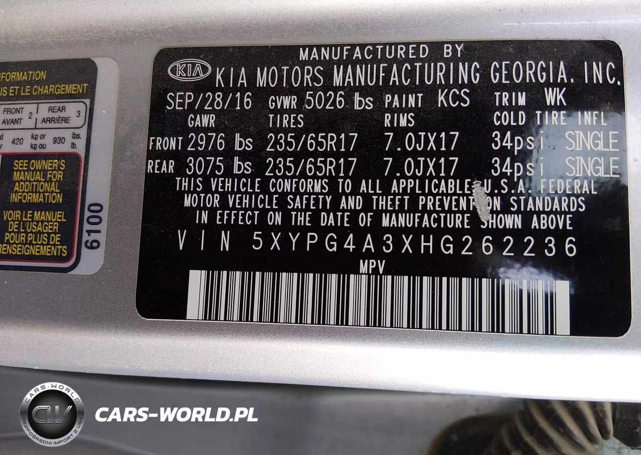 2017 Kia Sorento 2.4L L VIN:5XYPG4A3XHG262236 - 9