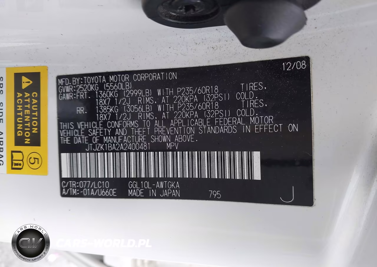 2010 Lexus Rx 350 VIN:JTJZK1BA2A2400481 - 9