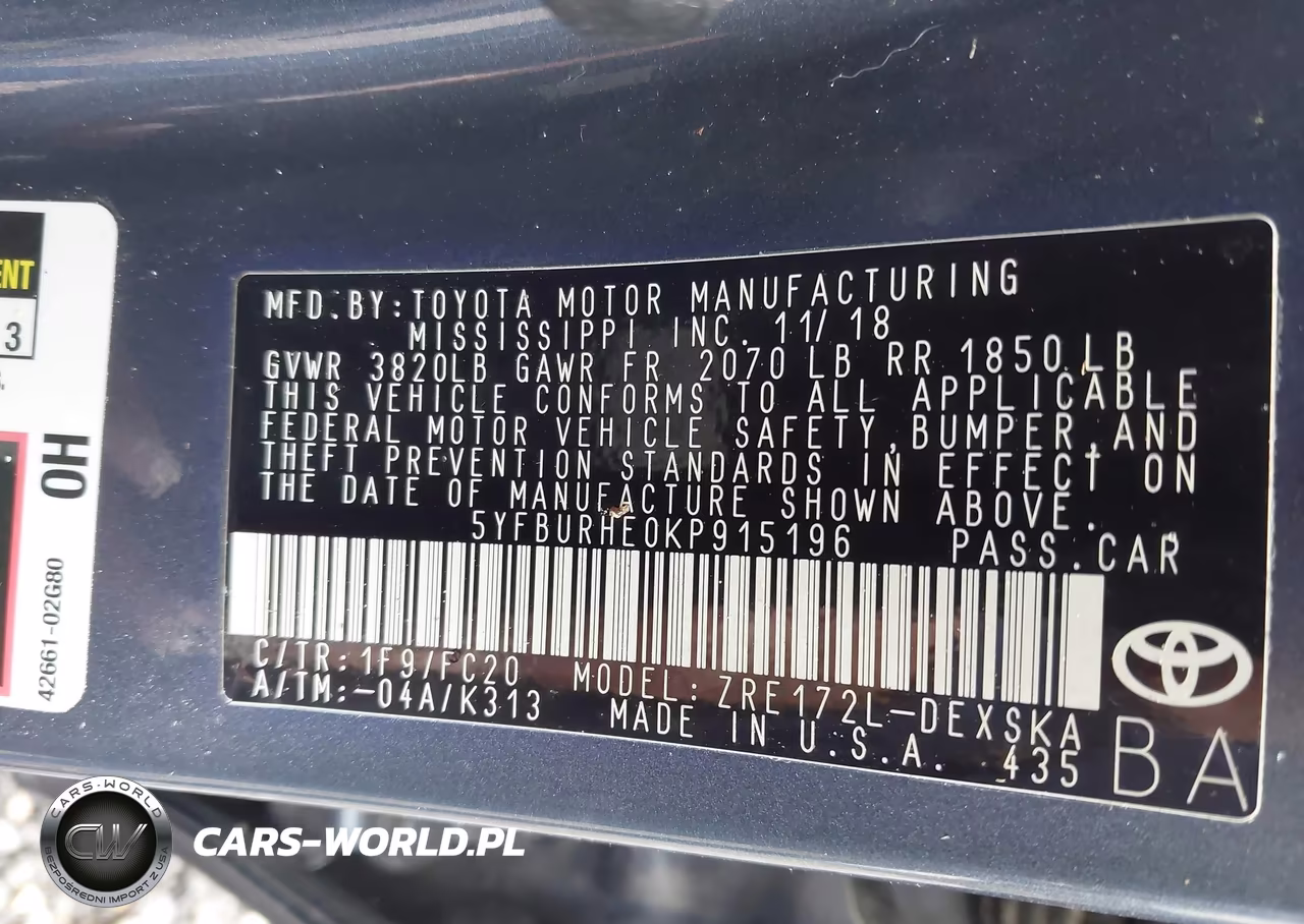 2019 Toyota Corolla Se VIN:5YFBURHE0KP915196 - 9