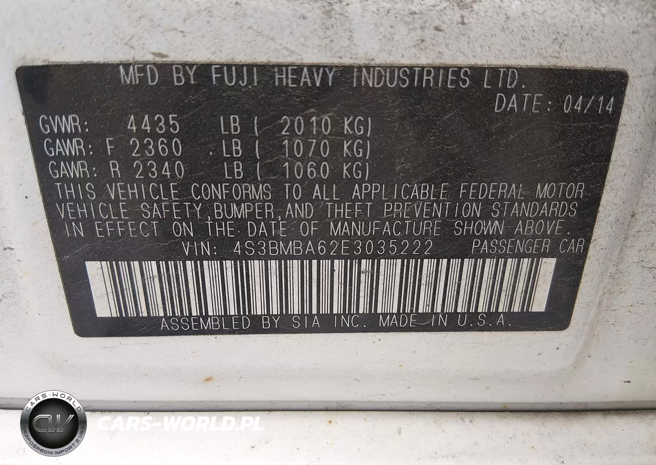 2014 Subaru Legacy 2.5I VIN:4S3BMBA62E3035222 - 9