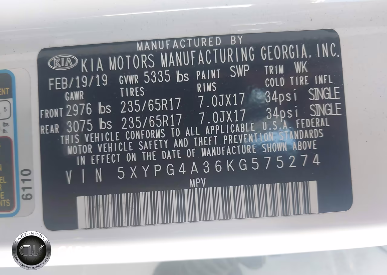 2019 Kia Sorento 2.4L Lx VIN:5XYPG4A36KG575274 - 9