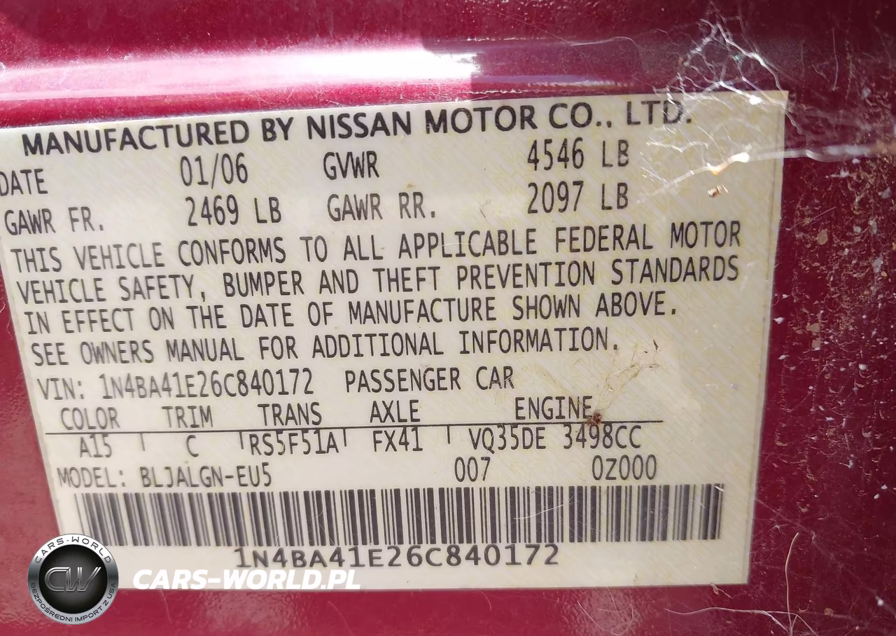 2006 Nissan Maxima 3.5 Sl VIN:1N4BA41E26C840172 - 9