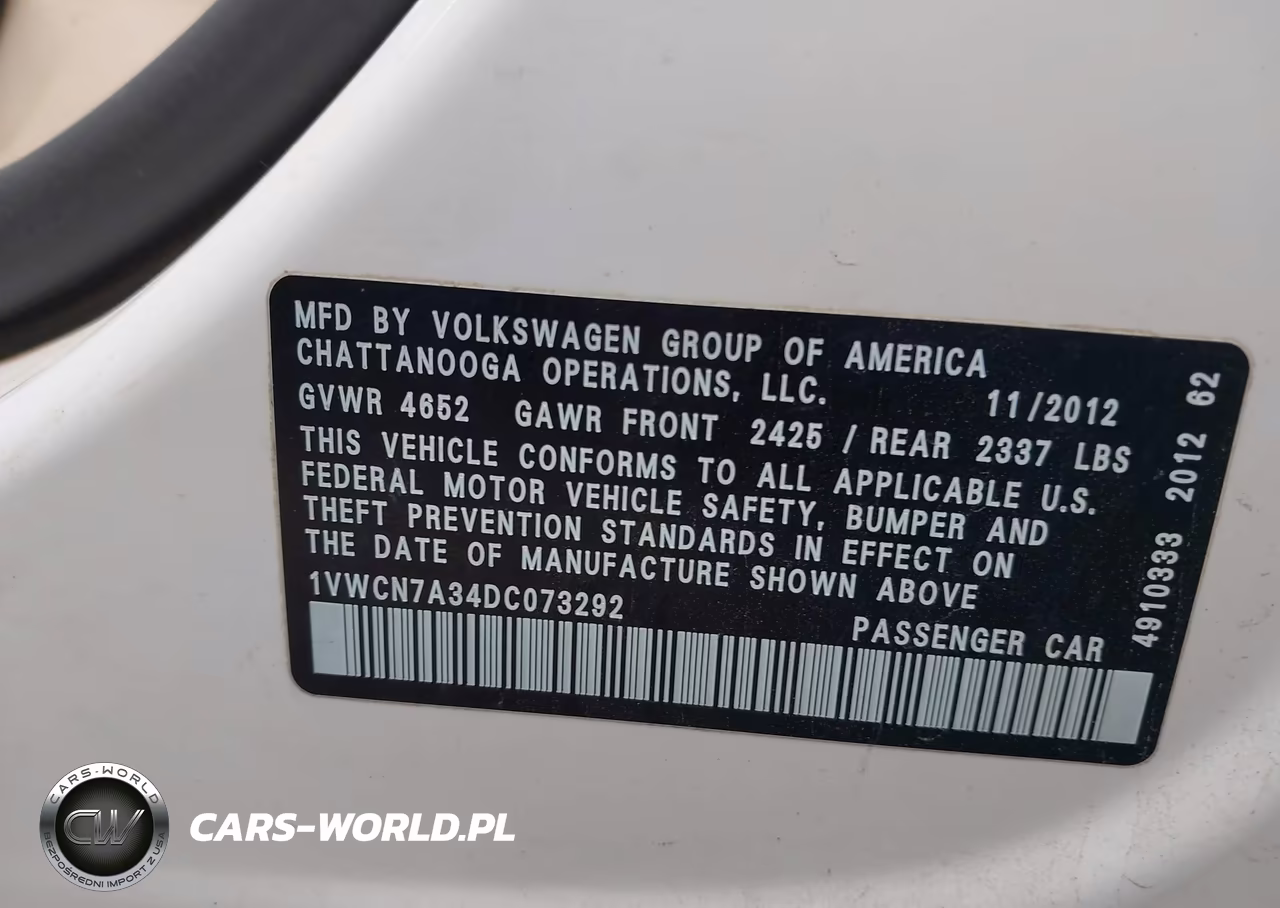 2013 Volkswagen Passat 2.0L Tdi Sel Premium VIN:1VWCN7A34DC073292 - 9