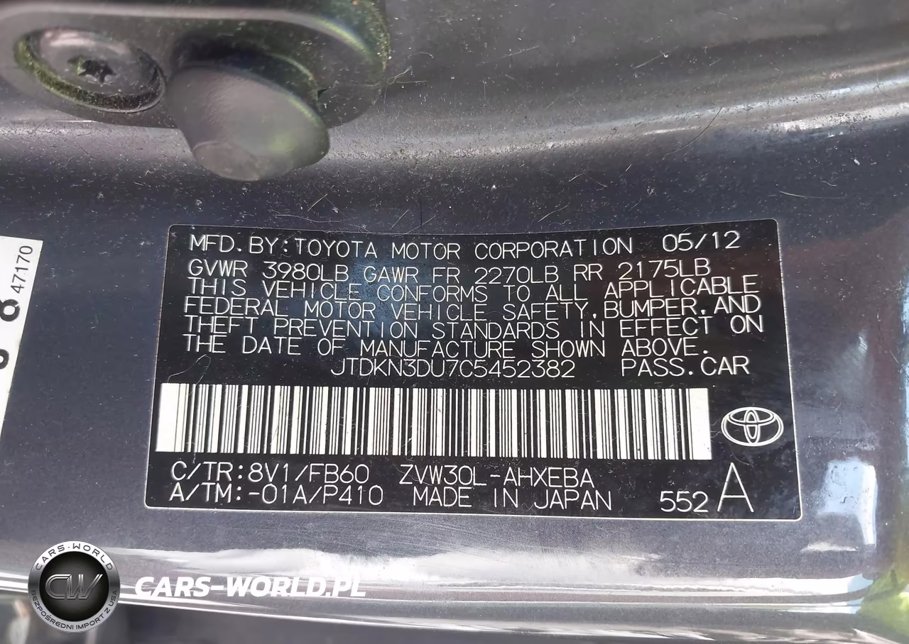 2012 Toyota Prius Two VIN:JTDKN3DU7C5452382 - 9