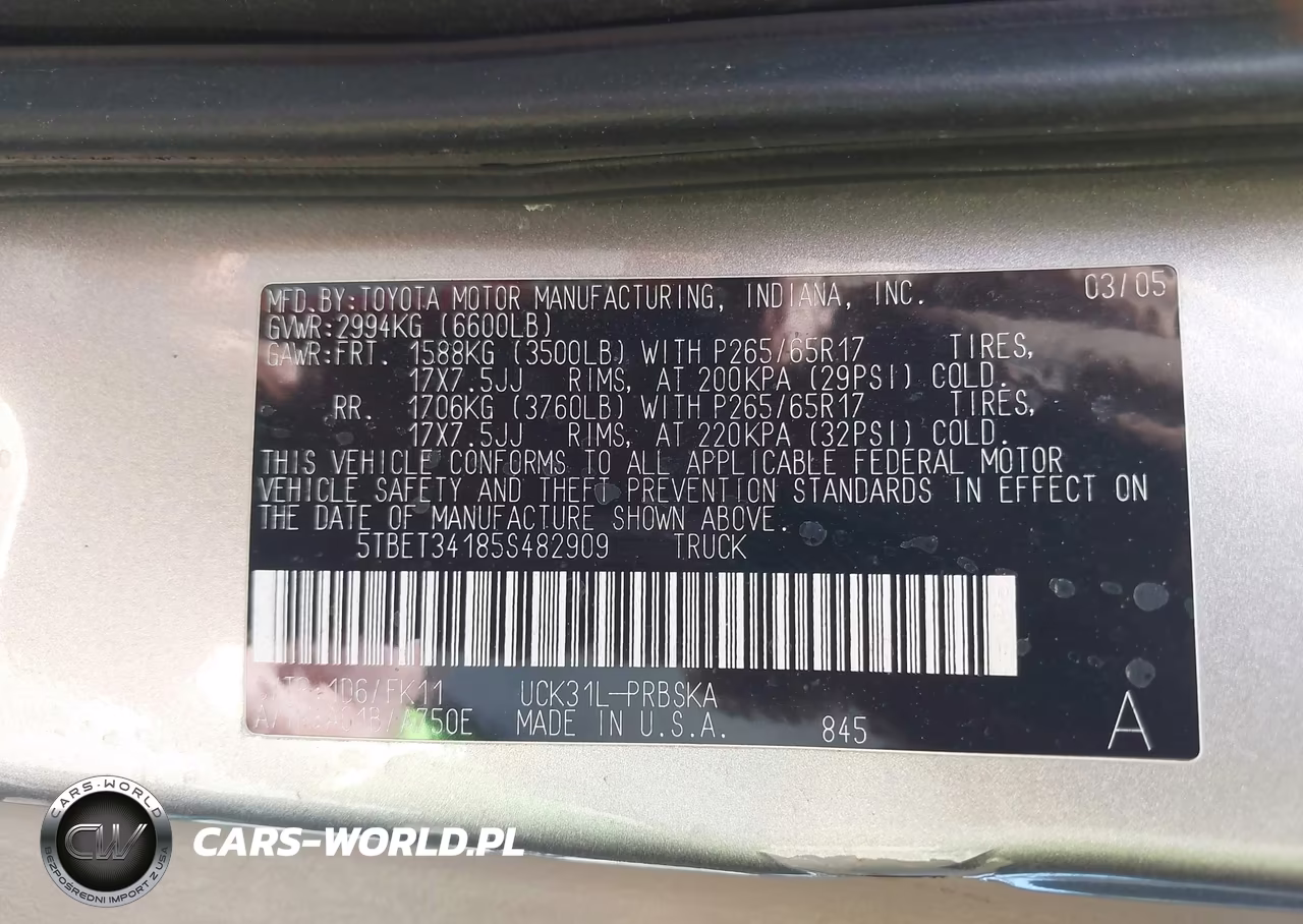 2005 Toyota Tundra Sr5 V8 VIN:5TBET34185S482909 - 9