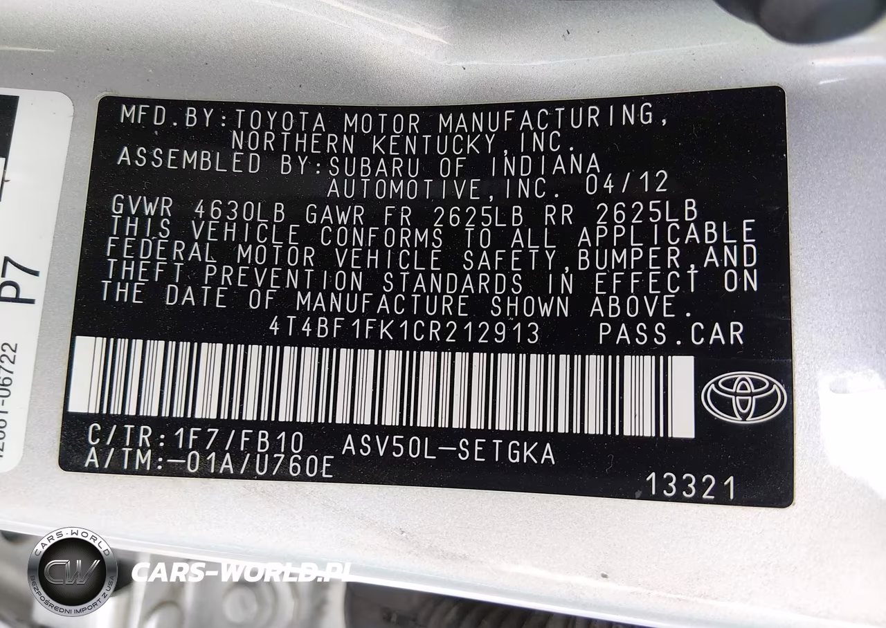 2012 Toyota Camry Xle VIN:4T4BF1FK1CR212913 - 9