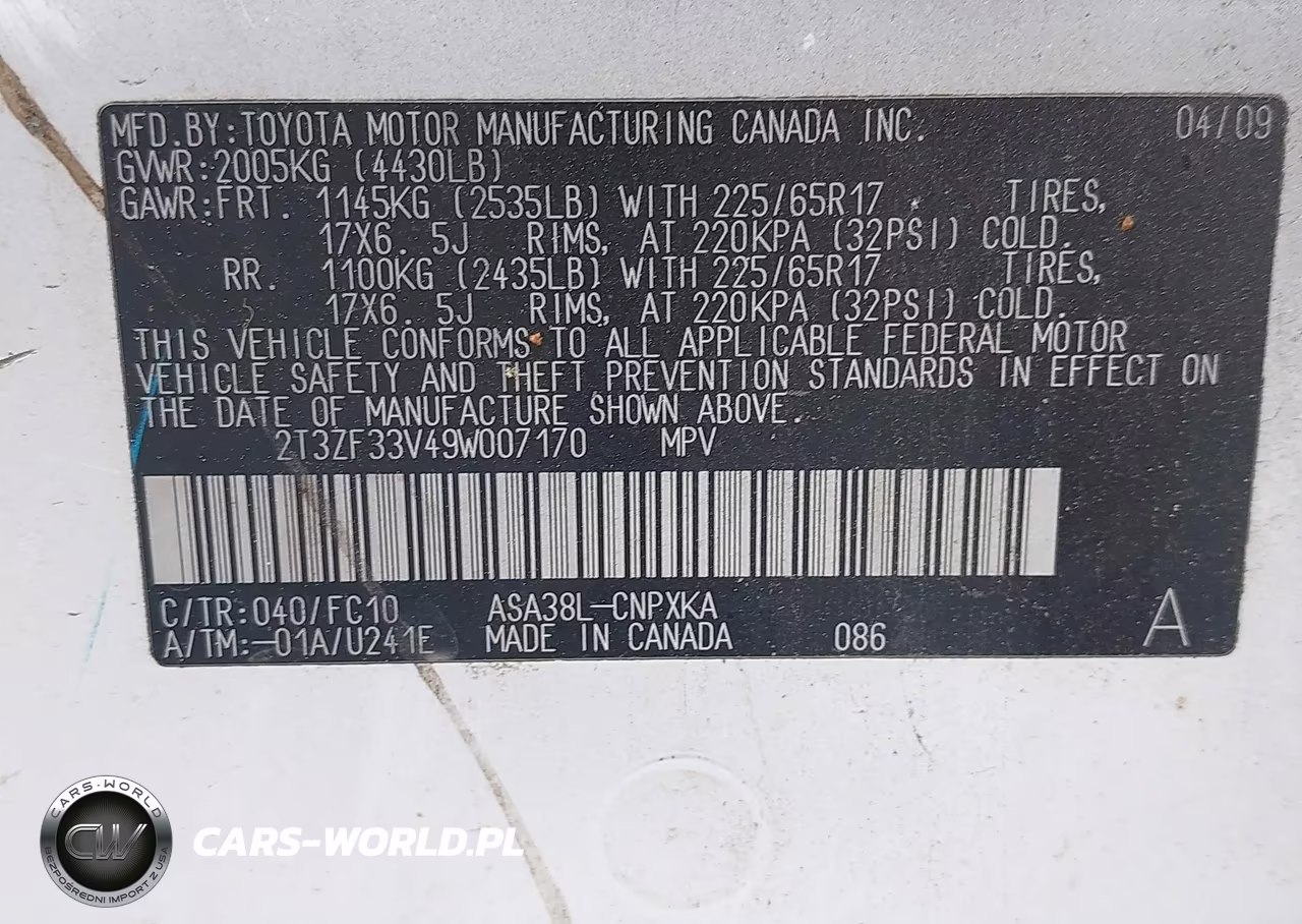 2009 Toyota Rav4 VIN:2T3ZF33V49W007170 - 9
