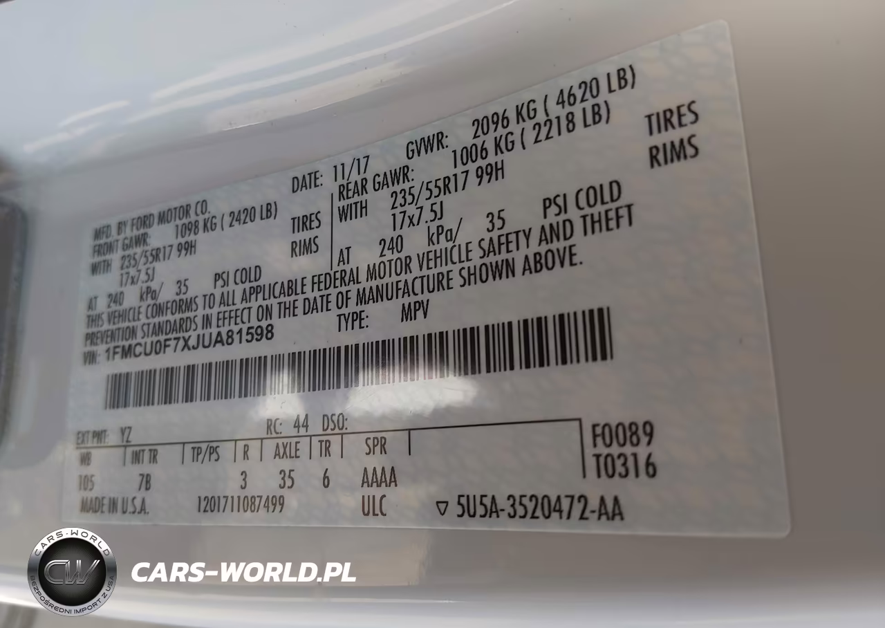 2018 Ford Escape S VIN:1FMCU0F7XJUA81598 - 9