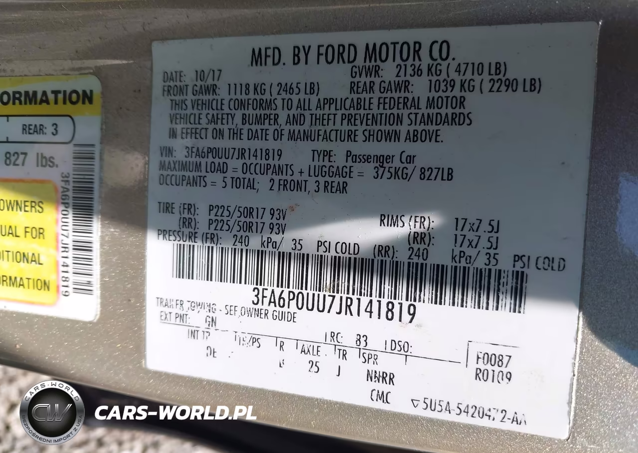 2018 Ford Fusion Hybrid S VIN:3FA6P0UU7JR141819 - 9