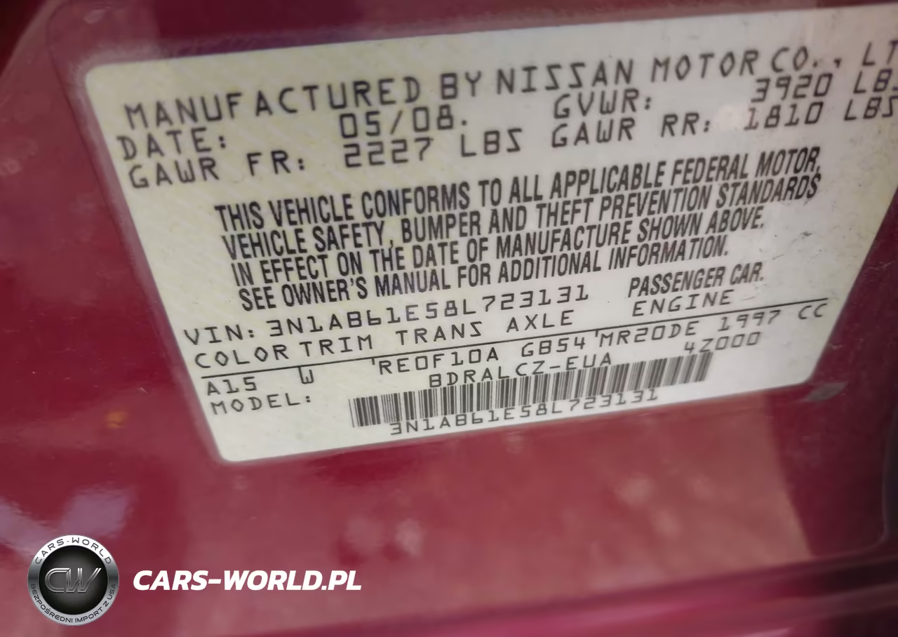 2008 Nissan Sentra 2.0 VIN:3N1AB61E58L723131 - 9