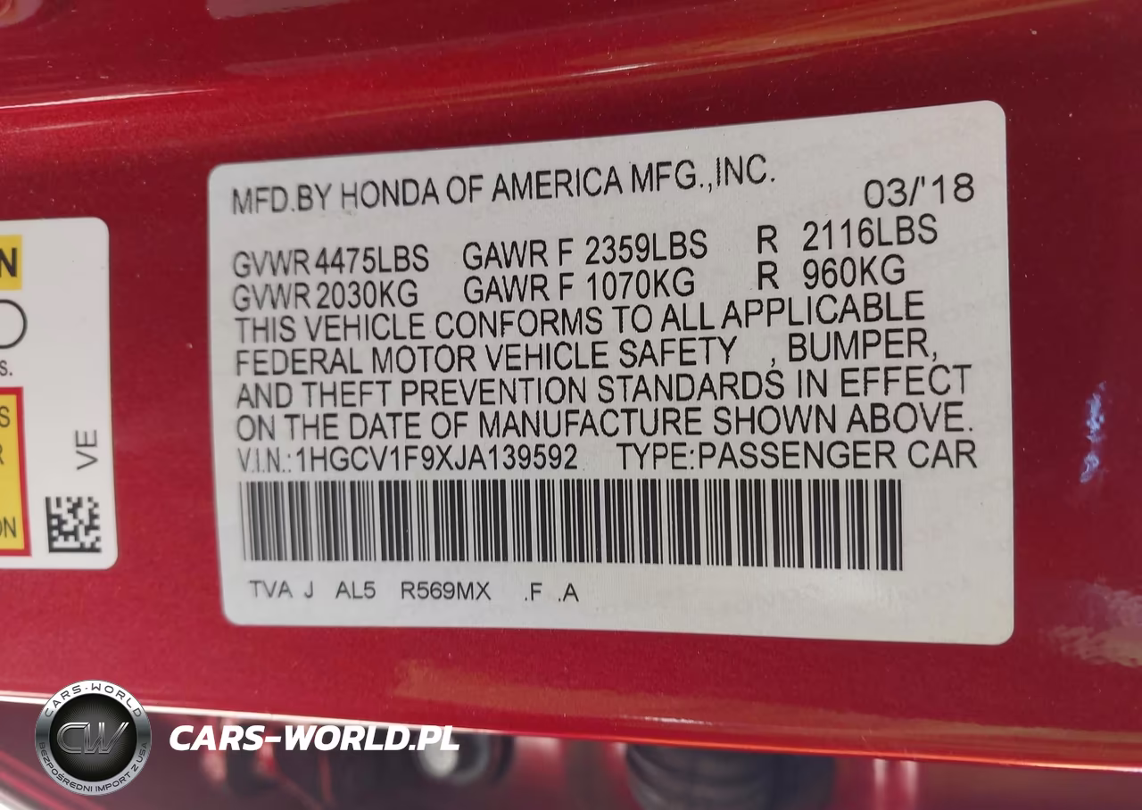2018 Honda Accord Touring VIN:1HGCV1F9XJA139592 - 9
