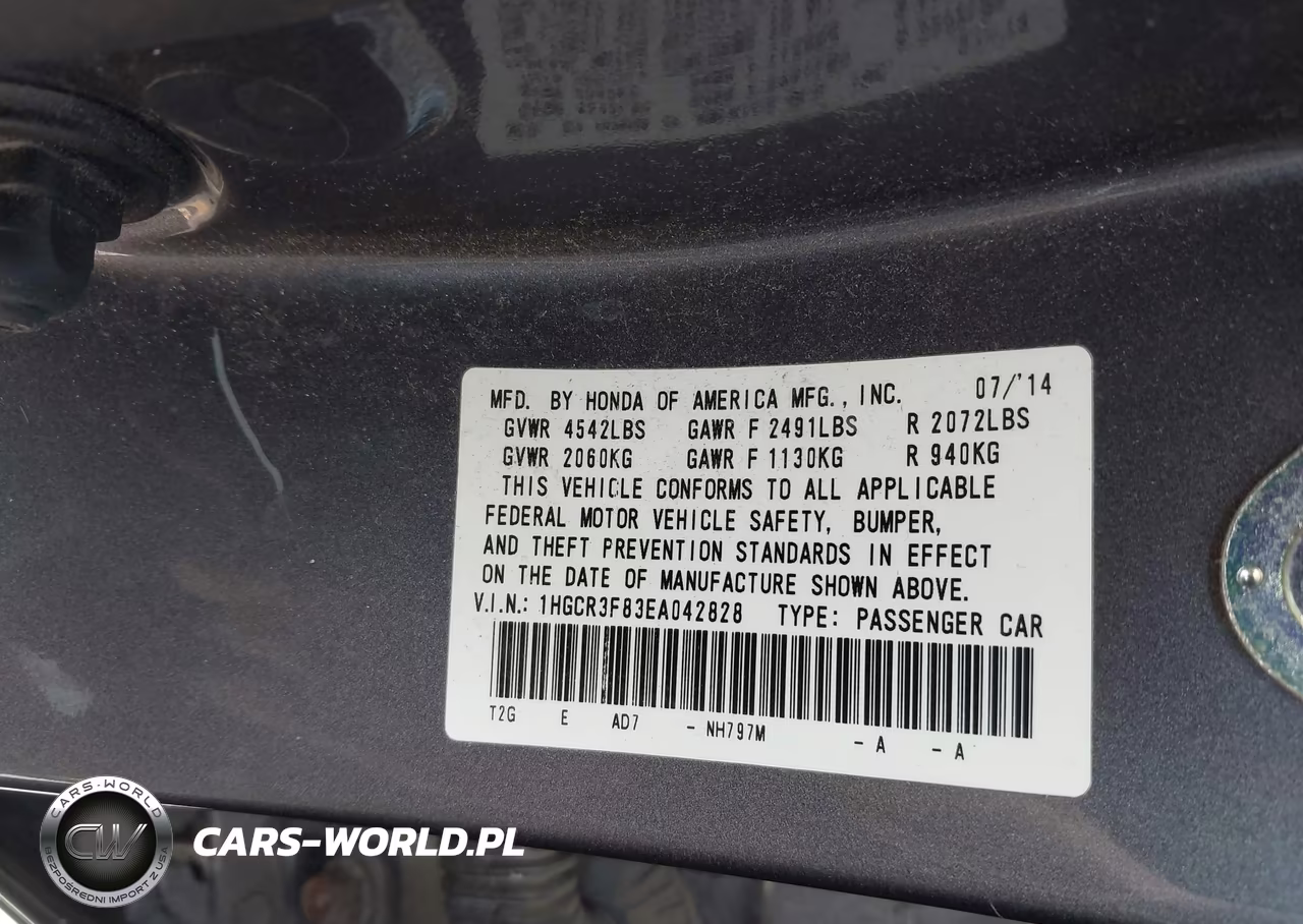 2014 Honda Accord Ex-L V-6 VIN:1HGCR3F83EA042828 - 9