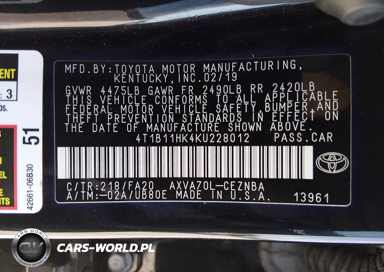 2019 Toyota Camry Le VIN:4T1B11HK4KU228012 - 9