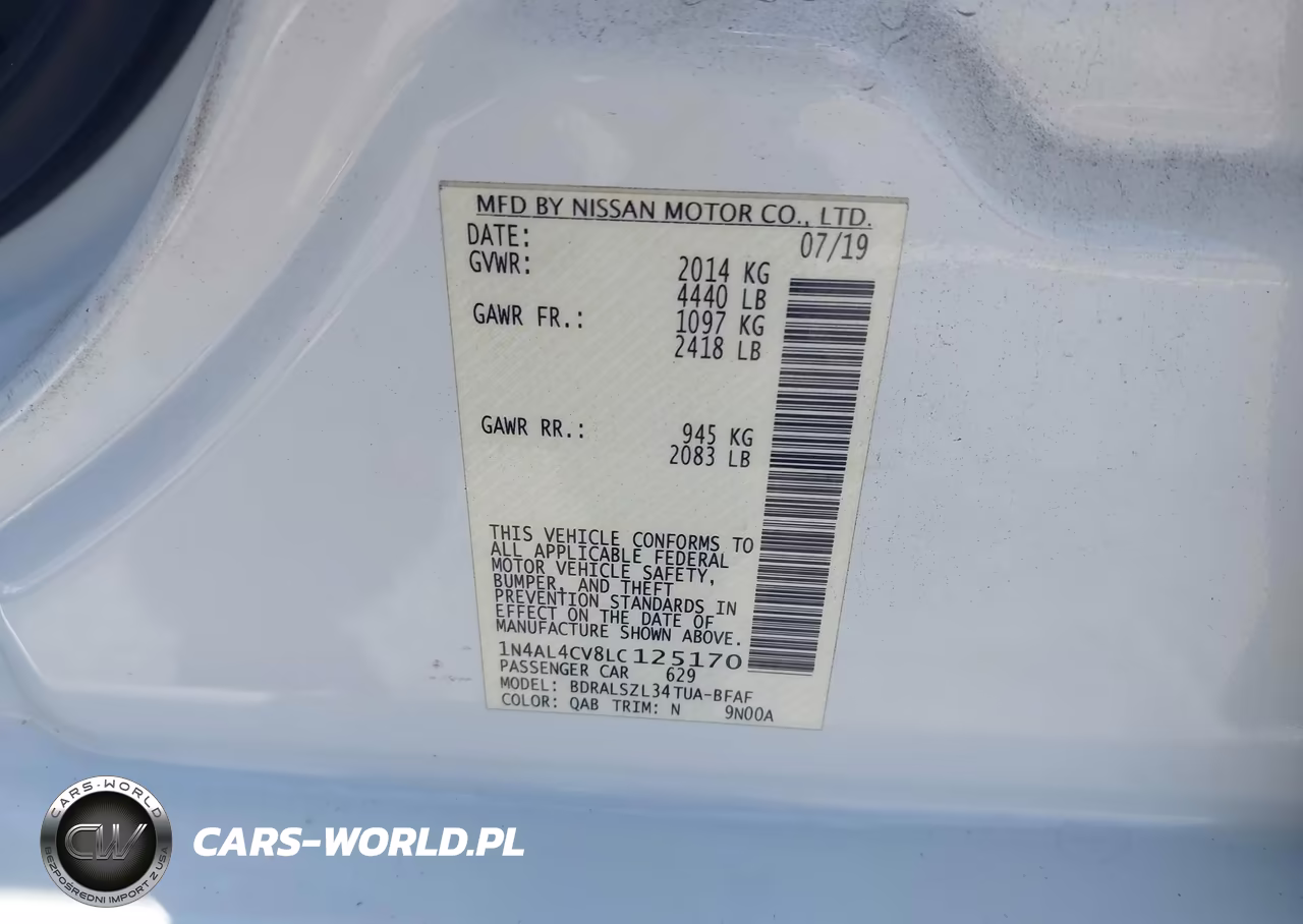 2020 Nissan Altima Sr Vc-Turbo Fwd VIN:1N4AL4CV8LC125170 - 9