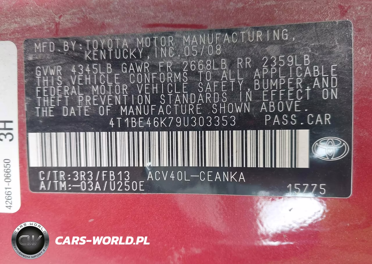 2009 Toyota Camry Le VIN:4T1BE46K79U303353 - 9