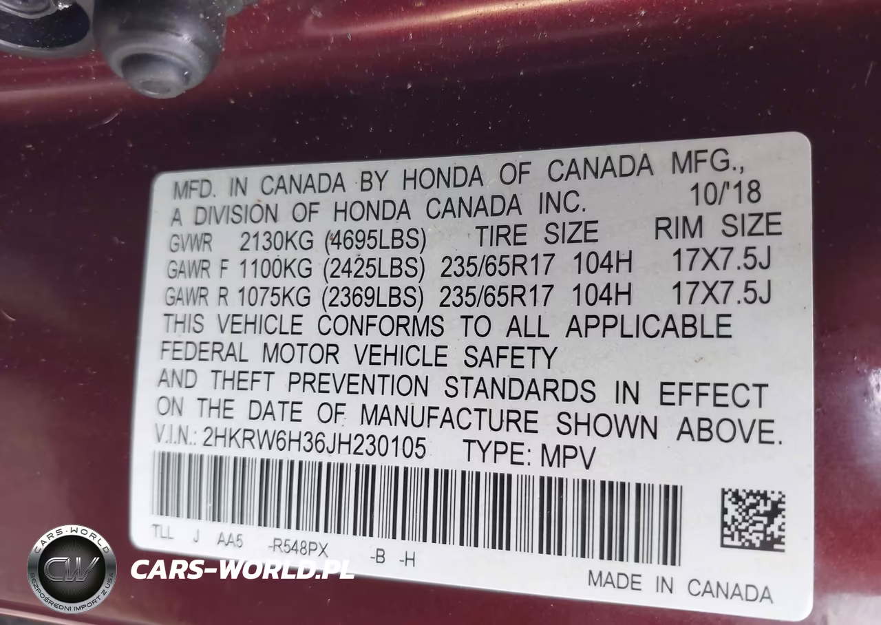 2018 Honda Cr-V Lx VIN:2HKRW6H36JH230105 - 9