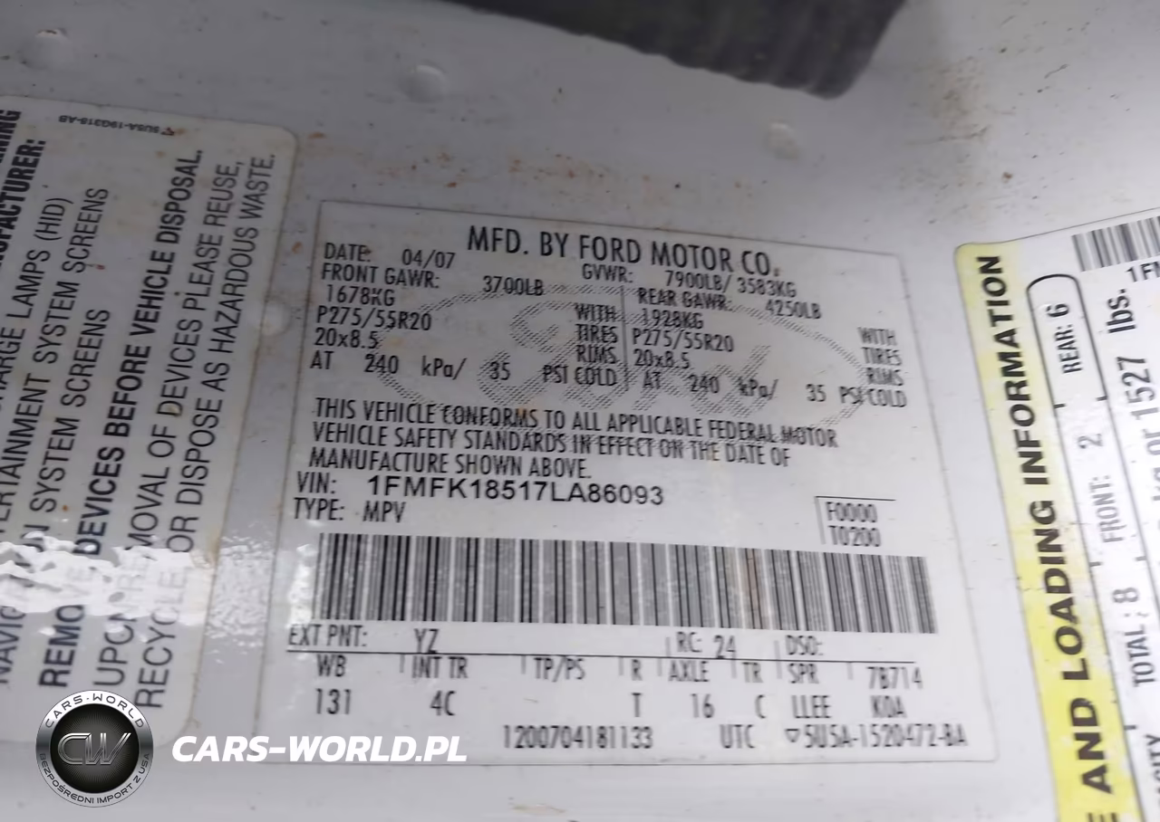 2007 Ford Expedition El Eddie Bauer VIN:1FMFK18517LA86093 - 9