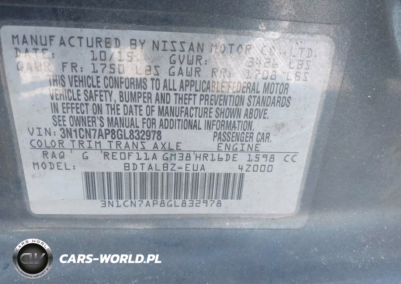 2016 Nissan Versa 1.6 S-1.6 S+-1.6 Sl-1.6 Sv VIN:3N1CN7AP8GL832978 - 9