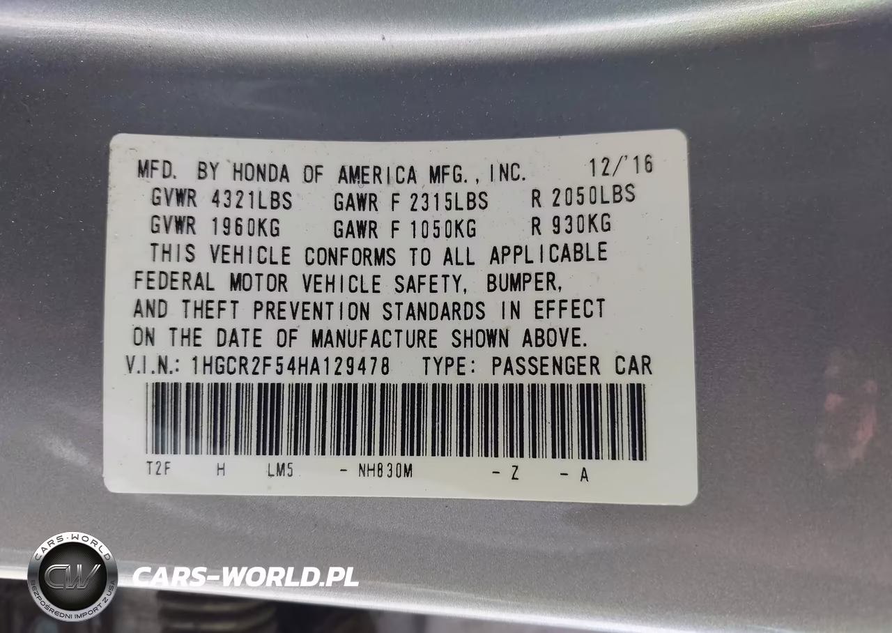 2017 Honda Accord Sport VIN:1HGCR2F54HA129478 - 9