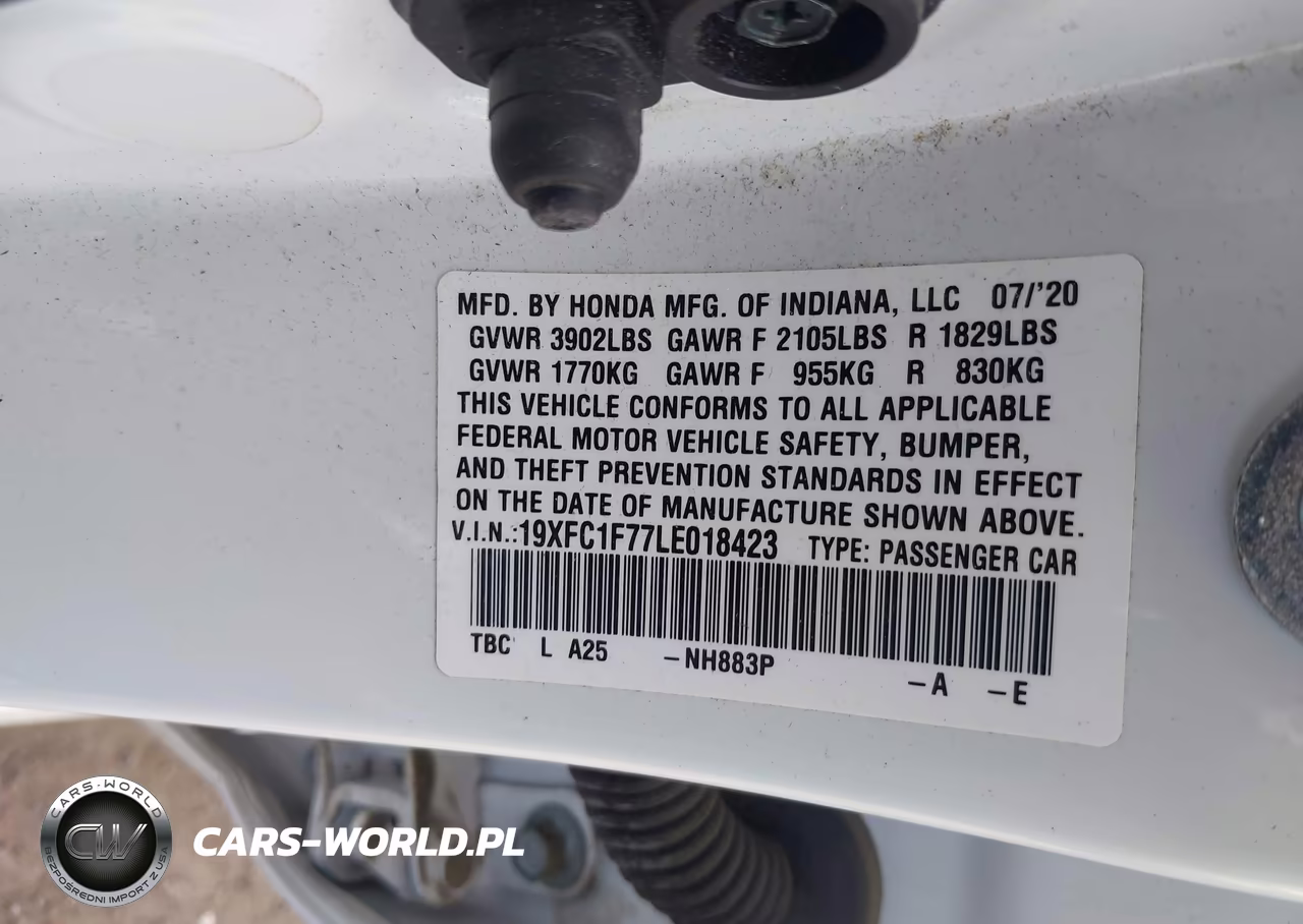 2020 Honda Civic Ex-L VIN:19XFC1F77LE018423 - 9
