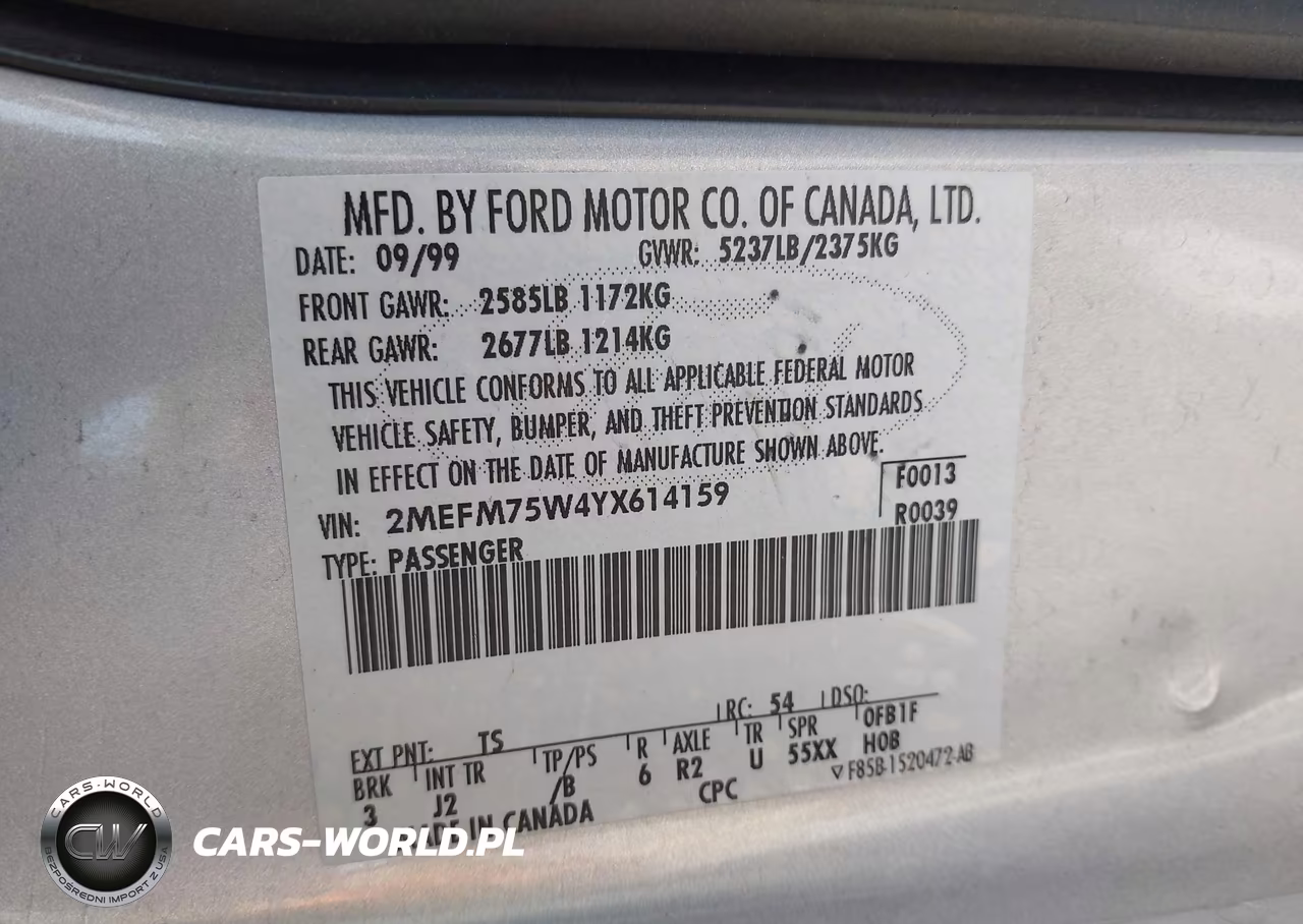 2000 Mercury Grand Marquis Ls VIN:2MEFM75W4YX614159 - 9