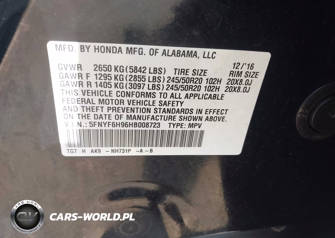 2017 Honda Pilot Touring VIN:5FNYF6H96HB008723 - 9