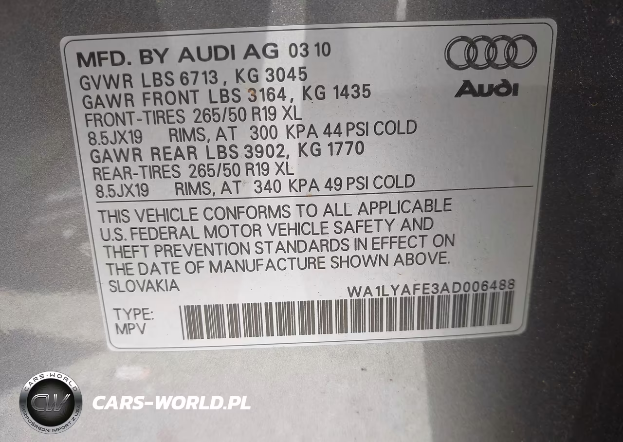 2010 Audi Q7 3.6 Premium VIN:WA1LYAFE3AD006488 - 9