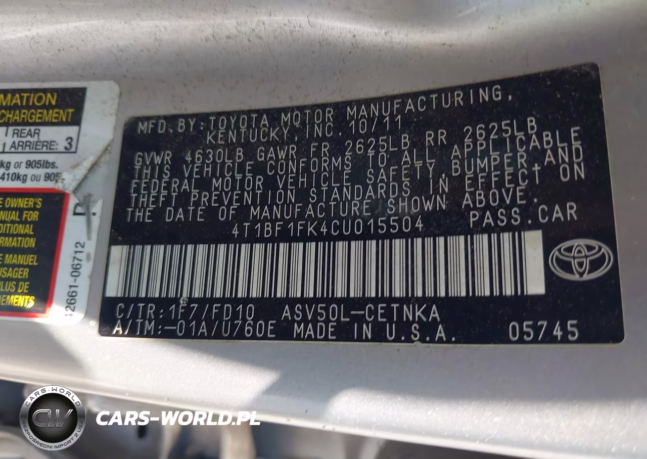 2012 Toyota Camry Le VIN:4T1BF1FK4CU015504 - 9