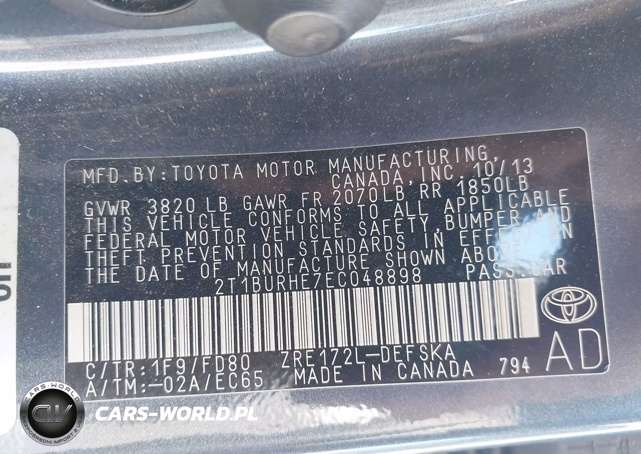 2014 Toyota Corolla S Plus VIN:2T1BURHE7EC048898 - 9